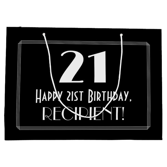 Grand Sac Cadeau 21e anniversaire : Art Déco Style inspiré "21", No (Dos)