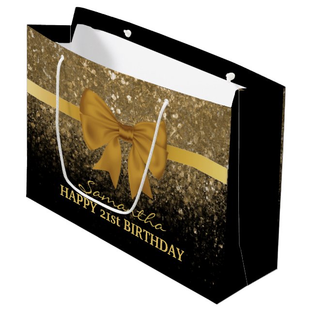 Grand Sac Cadeau 21e anniversaire Black Gold Parties scintillant ét (Devant Angle)