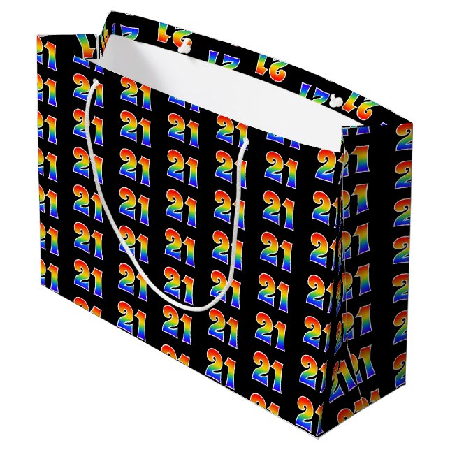 Grand Sac Cadeau 21e anniversaire : Fun Rainbow Event Numéro 21 Mot (Dos Angle)