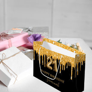 Grand Sac Cadeau 21e anniversaire noir or parties scintillant nom g
