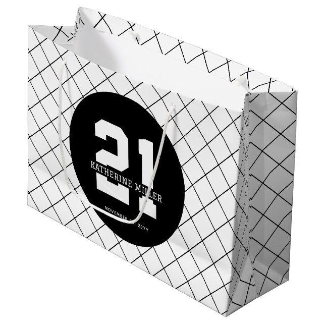 Grand Sac Cadeau 21e anniversaire personnalisé Moderne et élégant (Devant Angle)