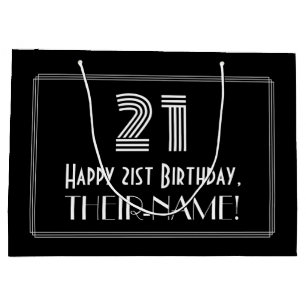 Grand Sac Cadeau 21e anniversaire — Représentation Art déco "21