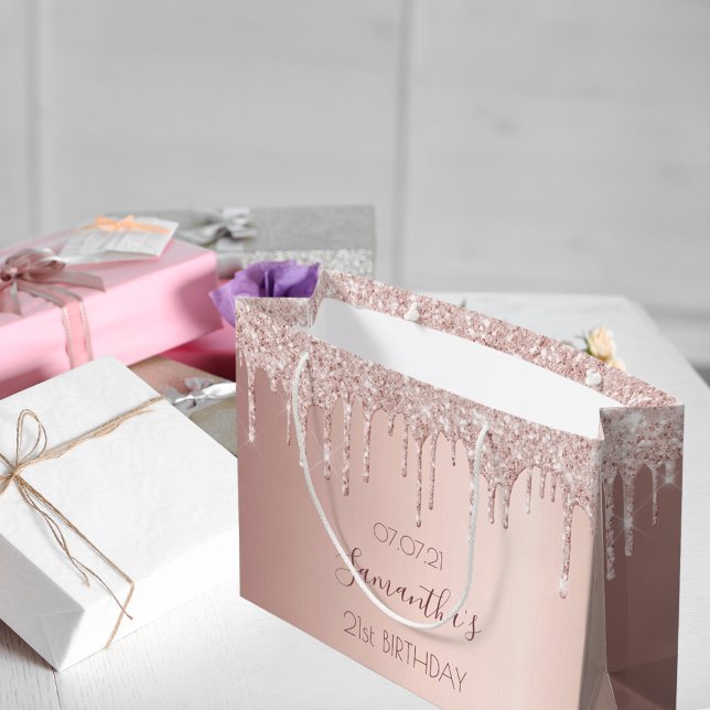 Grand Sac Cadeau 21e anniversaire rose parties scintillant or goutt (Créateur téléchargé)