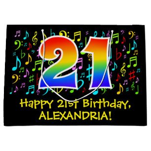 Grand Sac Cadeau 21e anniversaire - Symboles de musique colorée, Ar