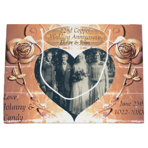 Grand Sac Cadeau 22e/7e anniversaire Mariage Cuivre +PhotoCadeau