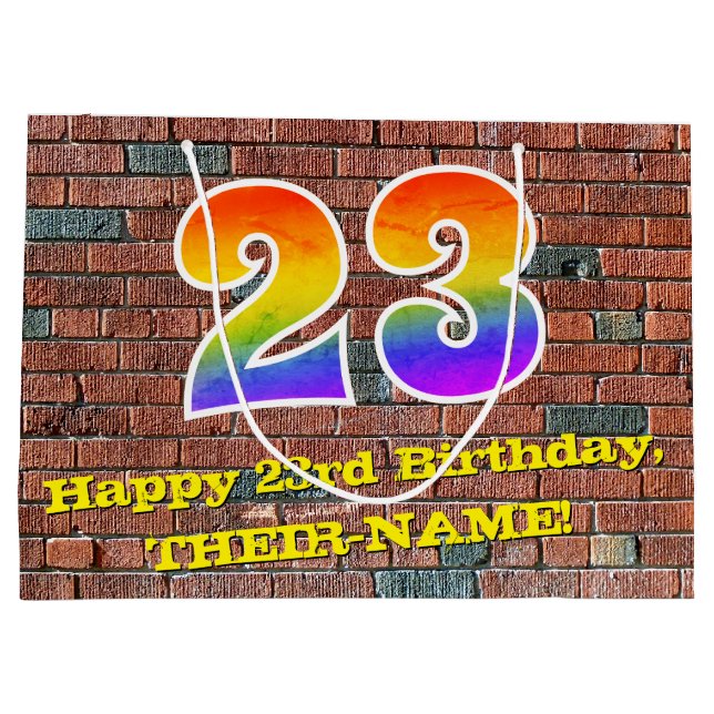 Grand Sac Cadeau 23e anniversaire : Amusant, Arc-en-ciel inspiré pa (Dos)