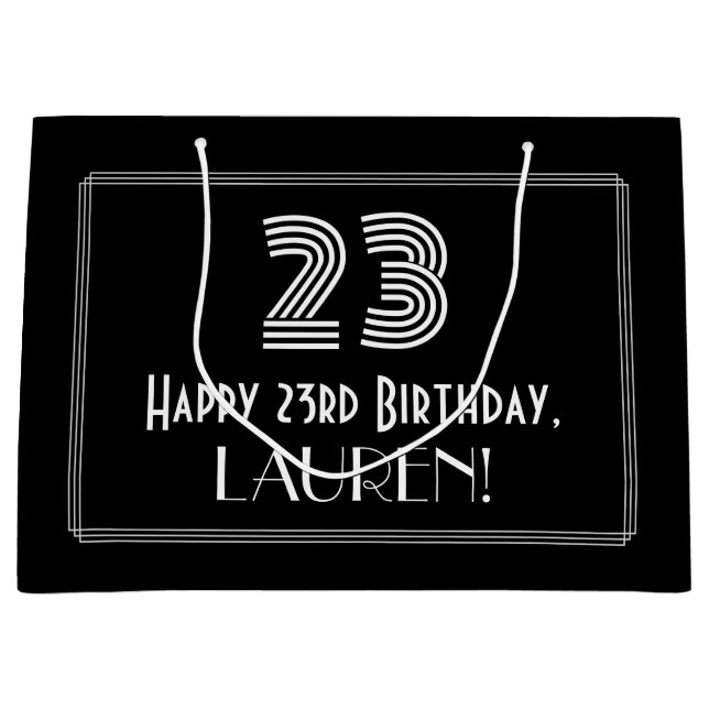 Grand Sac Cadeau 23e anniversaire — Art Déco Inspiré Look "23" & No (Devant)