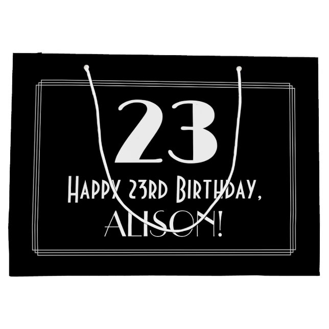 Grand Sac Cadeau 23e anniversaire : Art Déco Style inspiré "23", No (Dos)