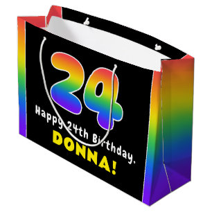 Grand Sac Cadeau 24e anniversaire : Arc-en-ciel coloré # 24, Nom pe