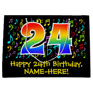 Grand Sac Cadeau 24e anniversaire - Symboles de musique colorée, Ar