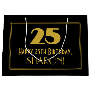 Grand Sac Cadeau 25e anniversaire — Art Déco Inspiré Look "25" & No