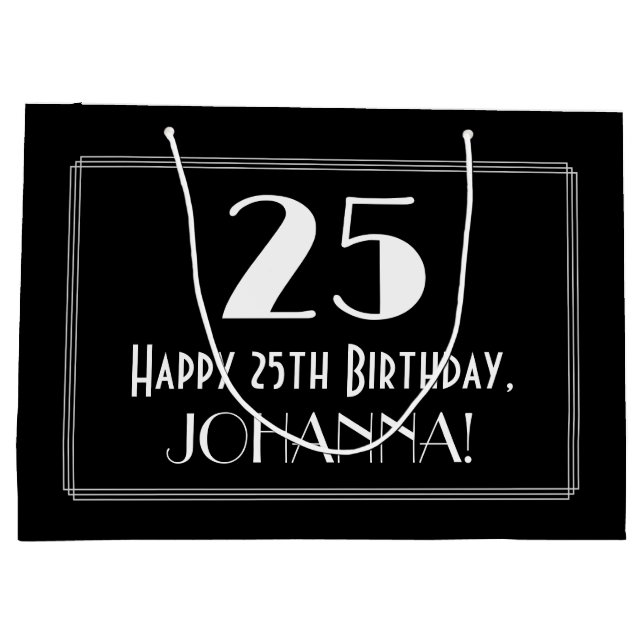 Grand Sac Cadeau 25e anniversaire : Art Déco Style inspiré "25", No (Dos)