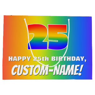 Grand Sac Cadeau 25e anniversaire : coloré, amusant Motif arc-en-ci
