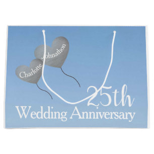 Grand Sac Cadeau 25e anniversaire de l'argent ballons cardiaques da