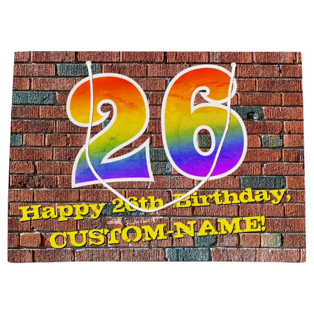 Grand Sac Cadeau 26e anniversaire : Amusant, arc-en-ciel inspiré pa (Devant)