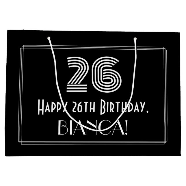 Grand Sac Cadeau 26e anniversaire — Art Déco Inspiré Look "26" & No (Dos)