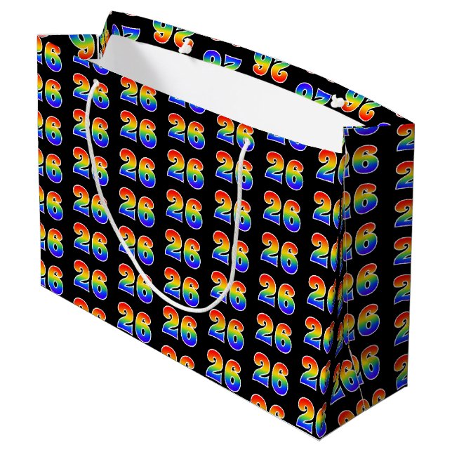 Grand Sac Cadeau 26e anniversaire : Fun Rainbow Event Numéro 26 Mot (Dos Angle)