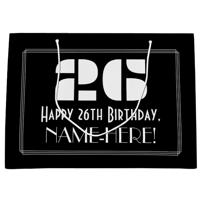 Grand Sac Cadeau 26ème anniversaire ~ Art Déco Inspiré Look "26" +  (Devant)