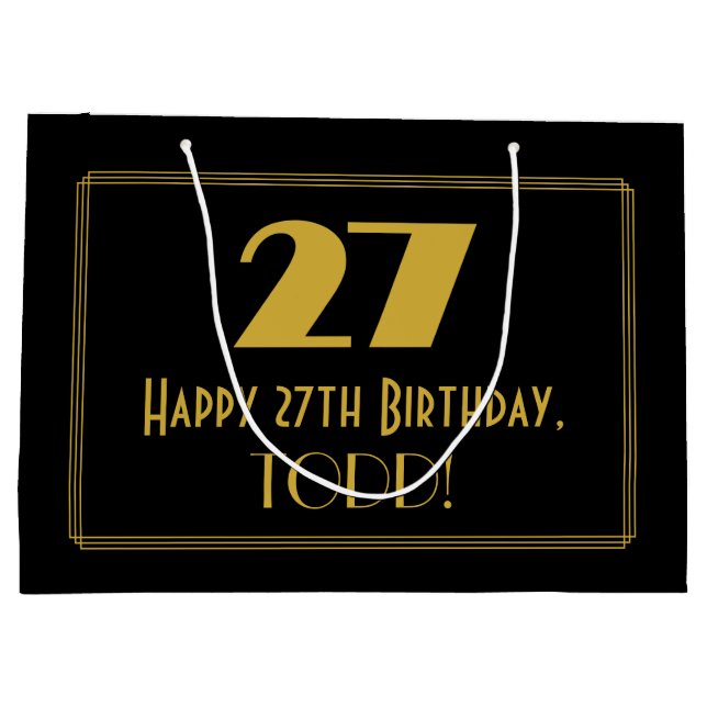 Grand Sac Cadeau 27e anniversaire — Art Déco Inspiré Look "27" & No (Dos)