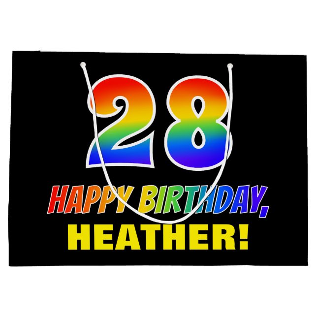 Grand Sac Cadeau 28e anniversaire : Bold, amusant, simple, arc-en-c (Dos)