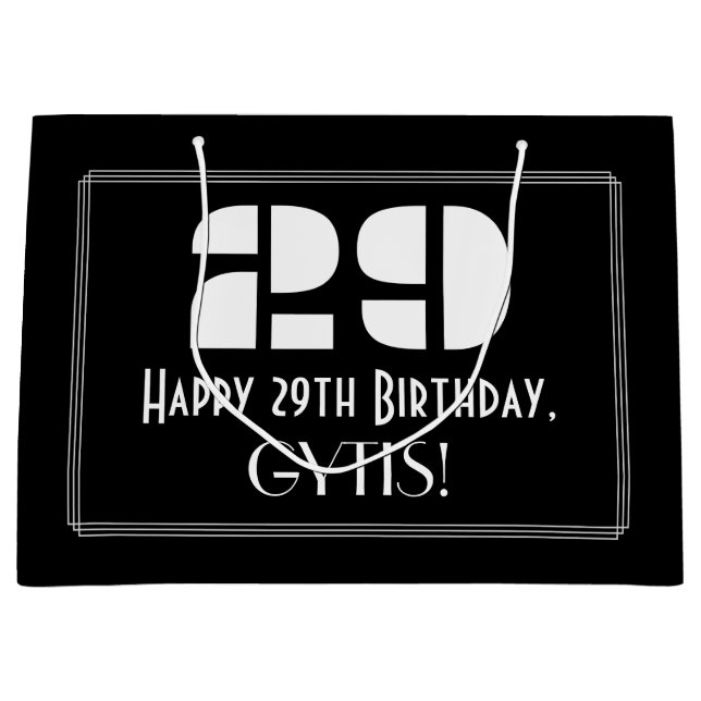 Grand Sac Cadeau 29e anniversaire ~ Art Déco Inspiré Look "29" + No (Devant)