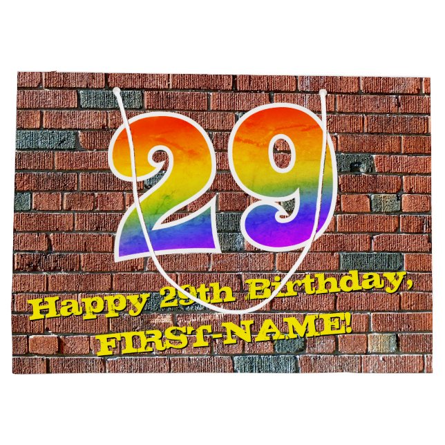 Grand Sac Cadeau 29e Anniversaire : Fun, Inspiré de Graffiti Arc-en (Dos)