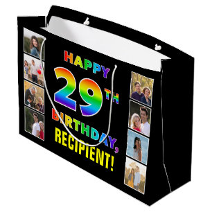 Grand Sac Cadeau 29e anniversaire : Rainbow Text, Custom Photos & N
