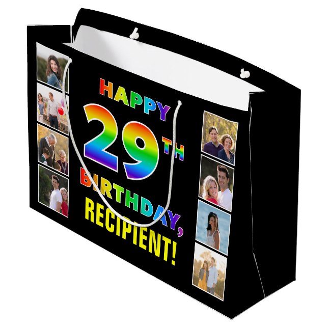 Grand Sac Cadeau 29e anniversaire : Rainbow Text, Custom Photos & N (Dos Angle)