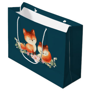 Grand Sac Cadeau 2 mignons Petits Renards Rouges Aquarelle Design