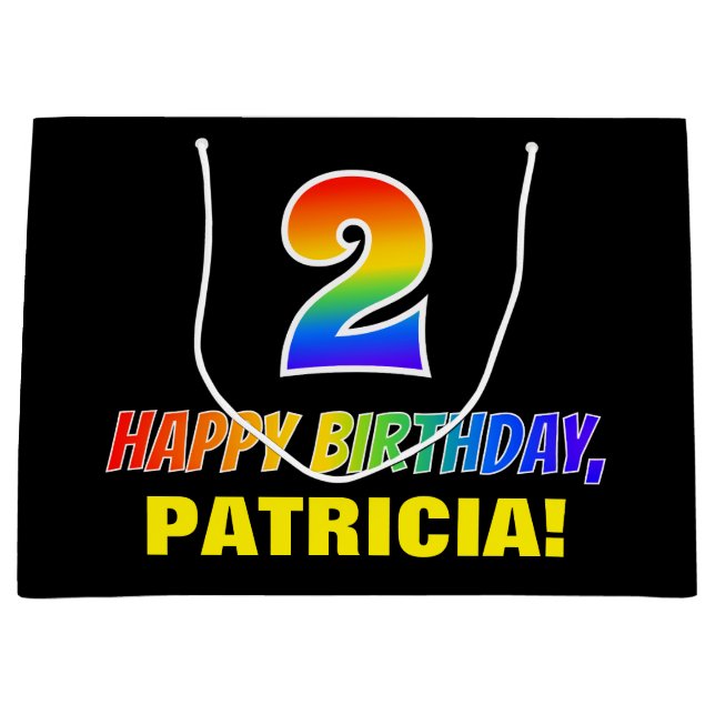 Grand Sac Cadeau 2e anniversaire : Bold, amusant, simple, arc-en-ci (Devant)