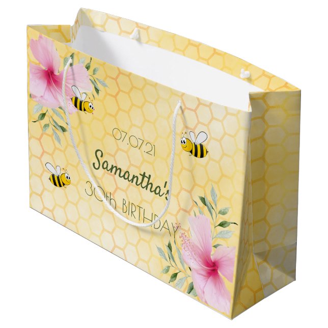 Grand Sac Cadeau 30e anniversaire abeilles jaune nid d'abeille fleu (Dos Angle)