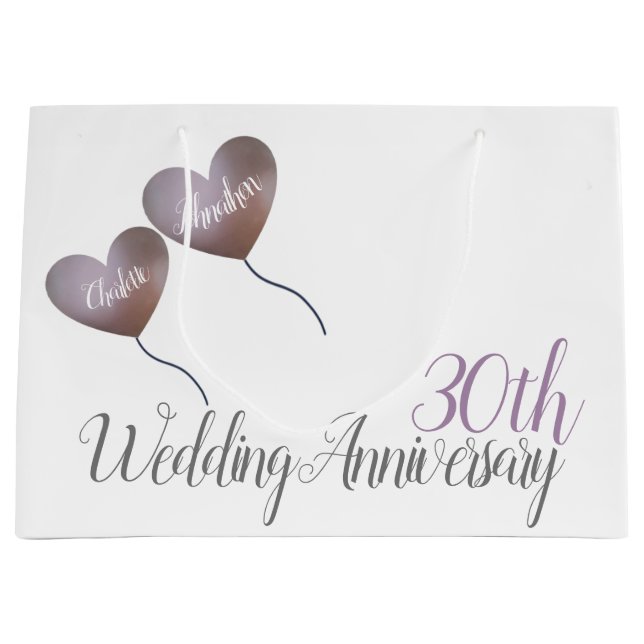 Grand Sac Cadeau 30e anniversaire de la mariage perle ballons cardi (Devant)