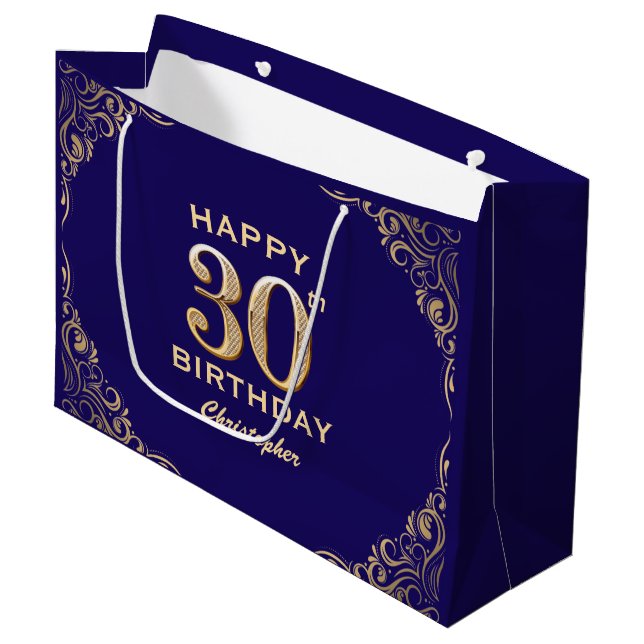 Grand Sac Cadeau 30e anniversaire de la Parties scintillant marine  (Devant Angle)