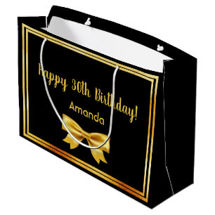 Grand Sac Cadeau 30e anniversaire noir or nom arc