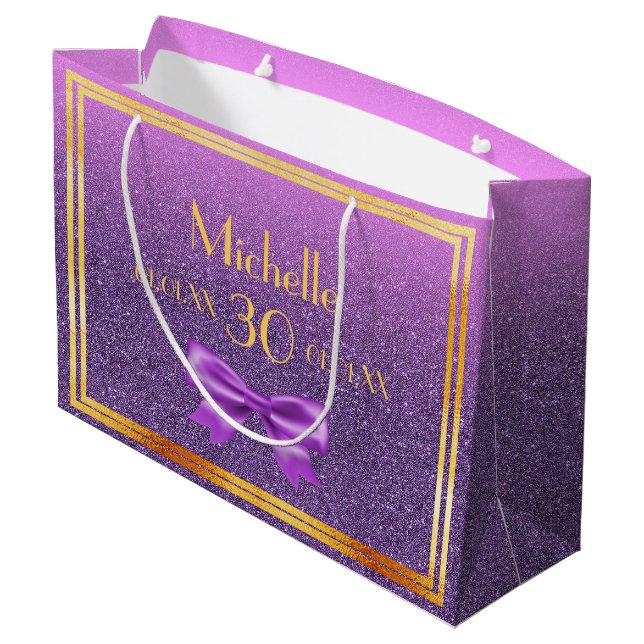 Grand Sac Cadeau 30e anniversaire violet rose parties scintillant n (Dos Angle)