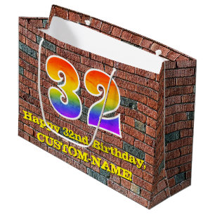 Grand Sac Cadeau 32e anniversaire : Amusant, arc-en-ciel inspiré pa