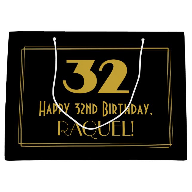 Grand Sac Cadeau 32e anniversaire — Art Déco Inspiré Look "32" & No (Devant)