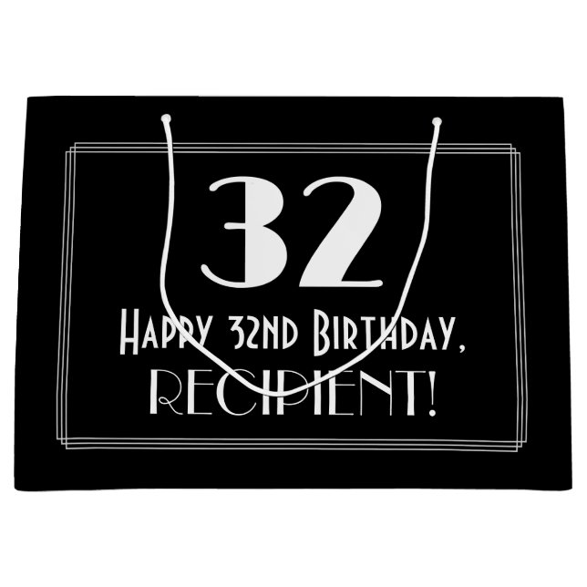 Grand Sac Cadeau 32e anniversaire : Art Déco Style inspiré "32", No (Devant)