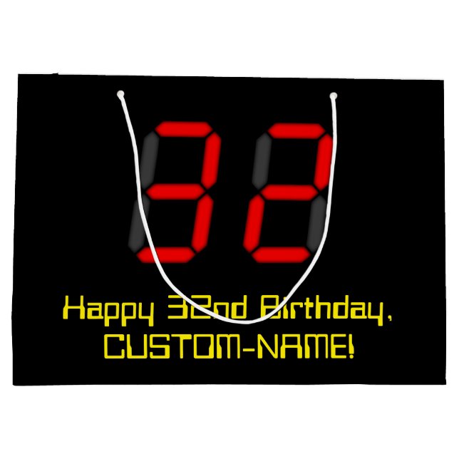 Grand Sac Cadeau 32e anniversaire : Rouge Digital Clock Style "32"  (Dos)