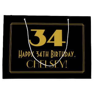 Grand Sac Cadeau 34e anniversaire — Art Déco Inspiré Look "34" & No