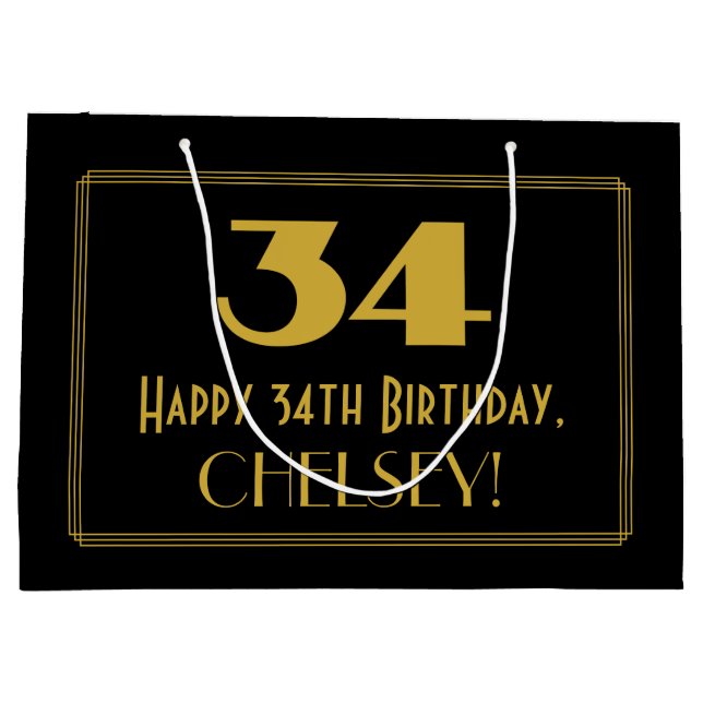 Grand Sac Cadeau 34e anniversaire — Art Déco Inspiré Look "34" & No (Dos)