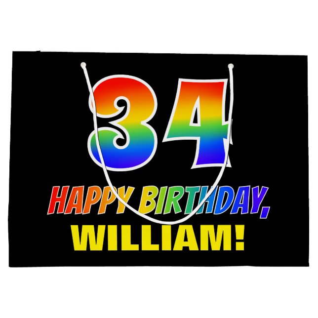 Grand Sac Cadeau 34e anniversaire : Bold, amusant, simple, arc-en-c (Dos)