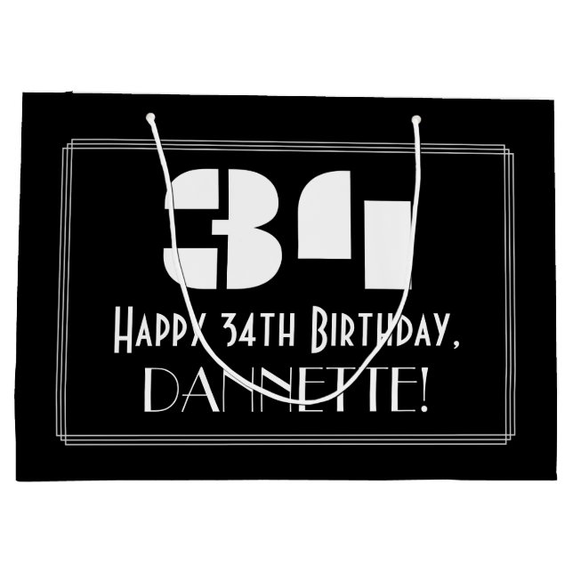 Grand Sac Cadeau 34ème anniversaire ~ Art Déco Inspiré Look "34" +  (Dos)