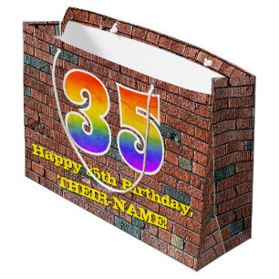 Grand Sac Cadeau 35e anniversaire : Amusant, arc-en-ciel inspiré pa