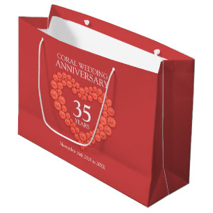Grand Sac Cadeau 35e anniversaire du mariage corail photo coeur