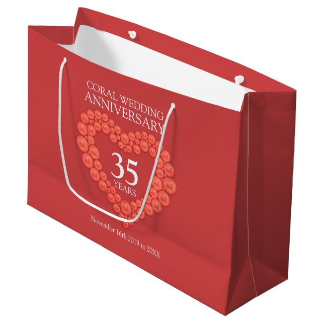 Grand Sac Cadeau 35e anniversaire du mariage corail photo coeur (Devant Angle)