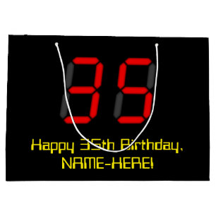 Grand Sac Cadeau 35ème anniversaire : Rouge Digital Clock Style "35
