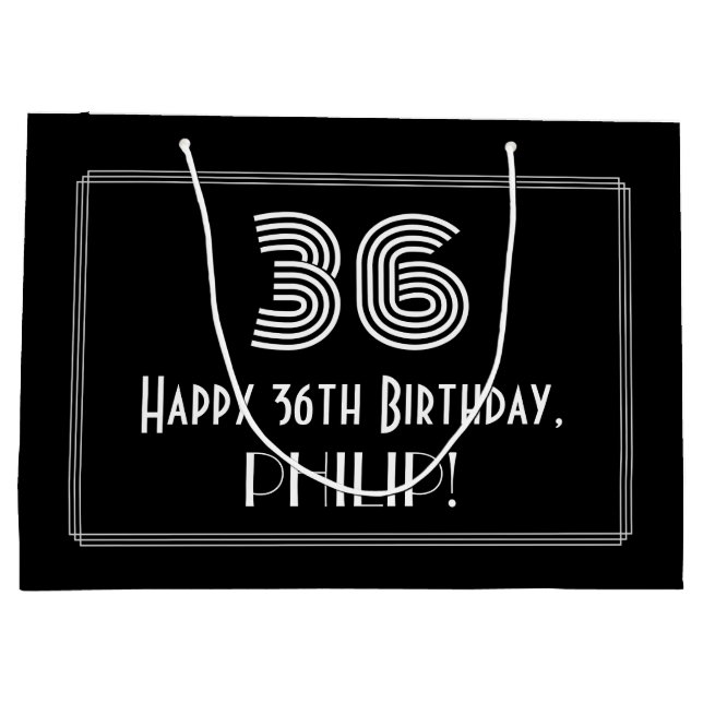Grand Sac Cadeau 36e anniversaire — Art Déco Inspiré Look "36" & No (Dos)