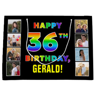 Grand Sac Cadeau 36e anniversaire : Rainbow Text, Custom Photos & N