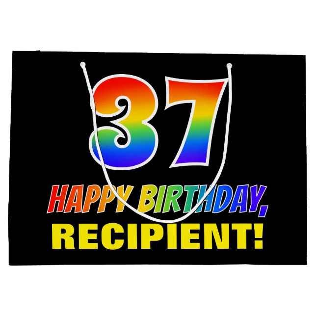 Grand Sac Cadeau 37e anniversaire : Bold, amusant, simple, arc-en-c (Dos)